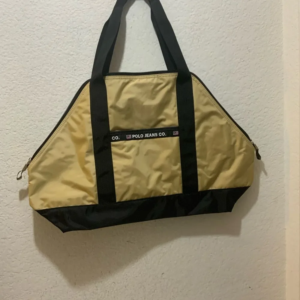 Vintage Ralph Lauren Polo Jeans Co Tan Beige Tote Messanger Bag 14
